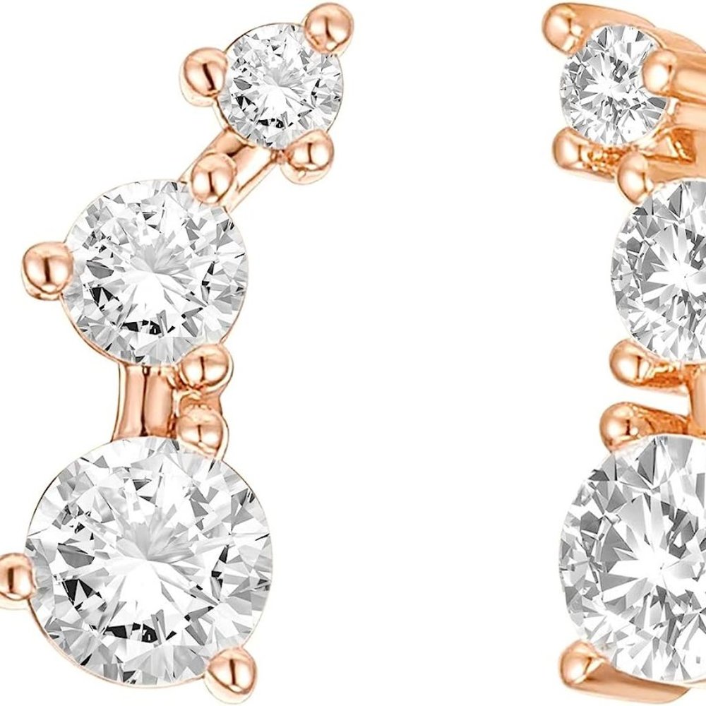 14K Gold Plated Cubic Zirconia Ear Crawler Earrings - Faux Diamond Arrow Ear